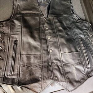 Men's Black Leather Vest with Side Lacing